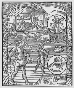 10月、播種、耕作、脱穀、天秤座、 &39;Almanach des Bergers&39;のイラスト、1491年（木版画） 作： Pierre Le Rouge